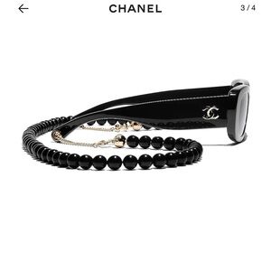 Preloved CHANEL Rectangle Black Sunglasses with Beaded Chain